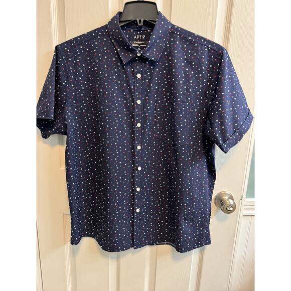 Apt 9 Men’s XL Button Up Shirt Untucked Fit Blue Red White Stars Standard Fit - Picture 1 of 9